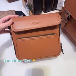 NWT Coach CDB62 Leather Sullivan Leather Flap Crossbody Gunmetal/Tan